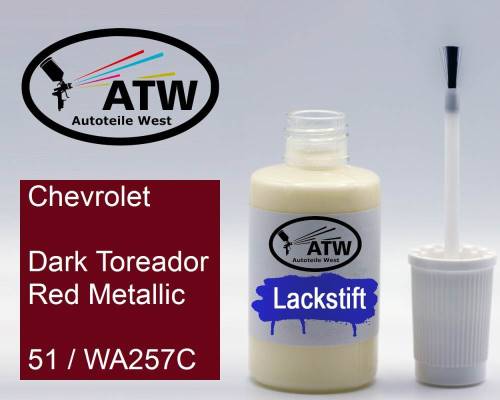 Chevrolet, Dark Toreador Red Metallic, 51 / WA257C: 20ml Lackstift, von ATW Autoteile West.